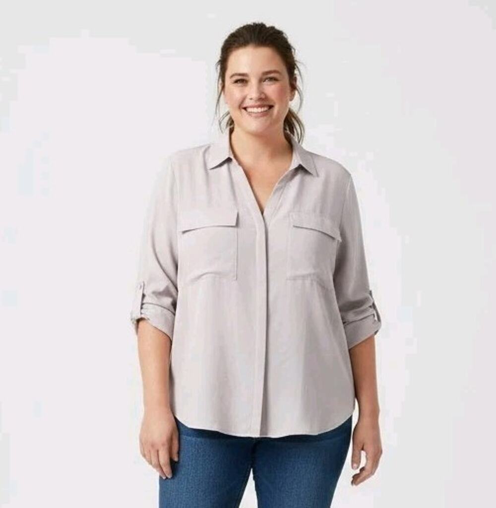 Torrid Shirt Harper Georgette Blouse Roll Tab Thistle Lavender Women's Size 6 6X